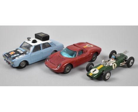 A Corgi Toys Hillman Hunter, Ferrari Berlinetta and Lotus Climax Formula 1 