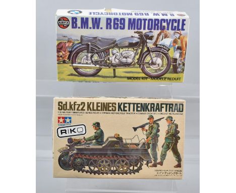 Airfix BMW R69 Motorcycle Kit Together with a Tamiya German Motorcycle Tractor Kit 