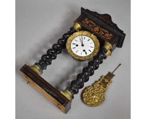 A Late 19th Century Inlaid and Ebonised Barley Twist Pillar Clock for Full Restoration, 42cm high 
