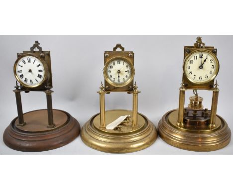 Three Brass Pillar Clocks, all Missing Glass Domes and All In Need of Attention (Spares and Repairs) 