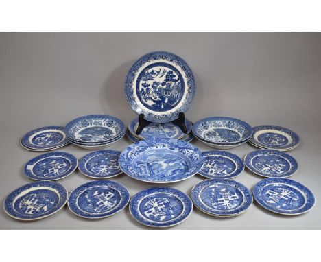 A Collection of Various Blue and White Transfer Printed Items to comprise Bowls, Plates Etc to include Willow Pattern, Spode 