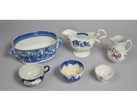 A Collection of 18th/19th Century Blue and White Items to Include Jugs, Tea Bowls etc, Together with Multicolured Enamel Tea 