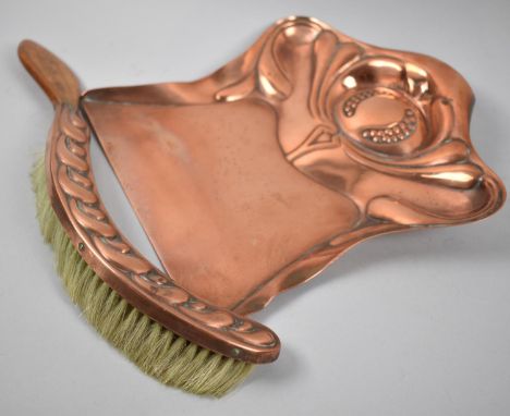 A Late Victorian Pressed Copper Crumb Tray and Brush 