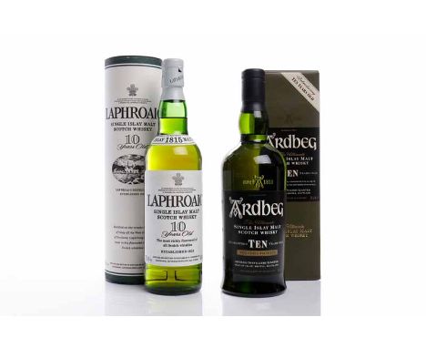 ARDBEG 'INTRODUCING TEN YEARS OLD' Islay Single Malt Scotch Whisky. NCF. 70cl, 46% volume, in carton. LAPHROAIG 10 YEARS OLDI