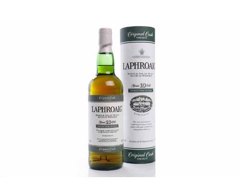 LAPHROAIG  10 YEAR OLD ORIGINAL CASK STRENGTHIslay Single Malt Scotch Whisky. Distilled & bottled by D. Johnson & Co, Laphroa