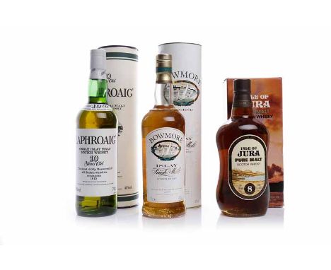 LAPHROAIG 10 YEAR OLDIslay Single Malt Scotch Whisky. Old style packaging from mid 1990's. 70cl, 40%volume. In tube.BOWMORE L