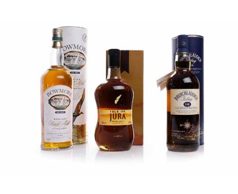 BOWMORE SURFIslay Single Malt Scotch Whisky. 1L, 40% volume. In tube.BRUICHLADDICH 10 YEAR OLDIslay Single Malt Scotch Whisky
