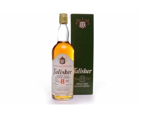 TALISKER 8 YEARS OLDSingle Malt Scotch Whisky. Especially bottled in Scotland for The Distillers Agency Ltd., Edinburgh, Scot
