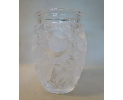 A modern Lalique frosted glass Bagatelle pattern vase of baluster form with a flared lip  bears an etched mark  6.75''h