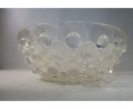 A Lalique Plume de Paon peacock feather opalescent glass bowl  etched R Lalique  9.25''dia 