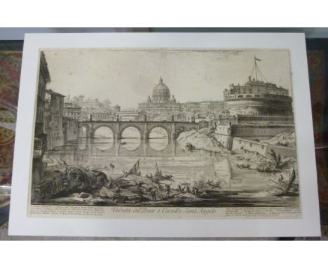 After Giovanni Battista Piranesi - 'Veduta de Ponte e Castello Sant Angelo'  etching  15'' x 23'' mounted