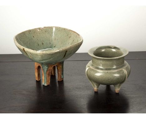 Large Jun glaze tripod censerChinese, 17th Century or laterthe top is decorated with a heavy deep speckled glaze, supported b