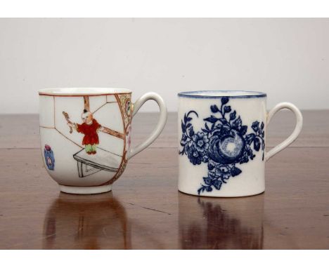 Two Worcester coffee cans 18th Century, the first decorated in polychrome colours depicting Chinese figures, 6.2cm high, the 