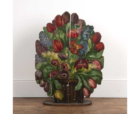 Painted firescreen decorated with flowers19th Century, unsigned/marked, 54.5cm wide x 176cm highLarge split to the centre, so