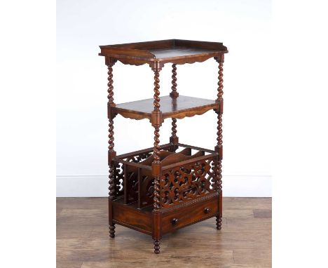 Mahogany etagere 19th Century, with spiral twist columns and fitted drawer to the base, 60cm wide x 45cm deep x 110.5cm highS