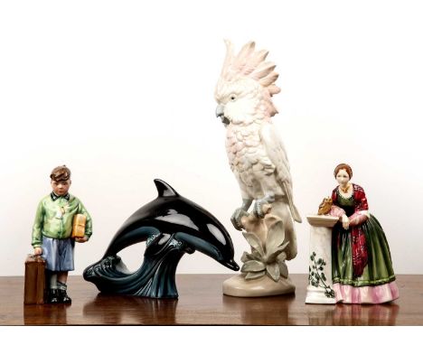 Group of porcelainincluding a Royal Dux model Cockatoo, 41cm high, a Royal Doulton model 'Boy Evacuee', HN 3202 ltd ed 3956/9