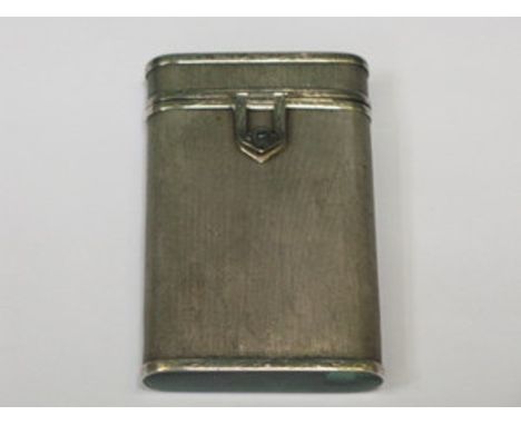 925 SILVER MACHINE TURNED CARD CASE WITH HINGED COVER ANF JADE COLOURED STONES TO TOP AND BOTTOM 