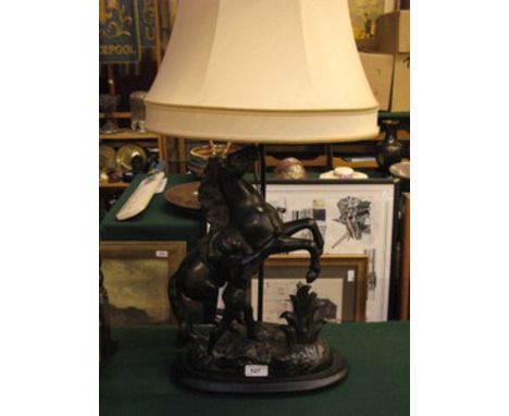 SPELTER MARLEY HORSE STYLE TABLE LAMP WITH SHADE 