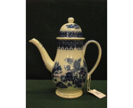 EIGHTEENTH CENTURY BLUE AND WHITE GLAZED CERAMIC CHOCOLATE POT, POSSIBLY SWANSEA (AT FAULT), APPROXIMATELY 22cm HIGH  