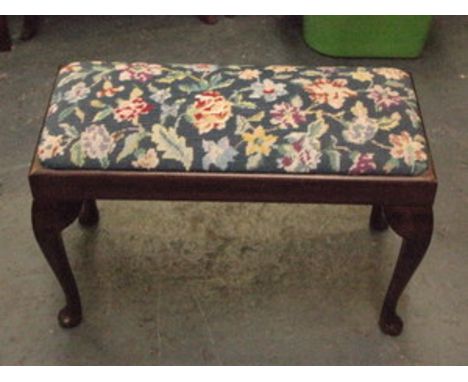 MAHOGANY FOOT STOOL WITH TAPESTRY SEAT 