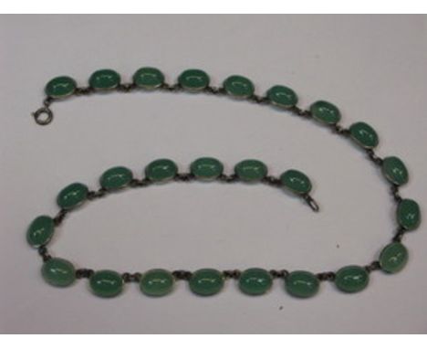 HALLMARKED SILVER LADIES COSTUME NECKLACE SET WITH JADE COLOURED STONES, BIRMINGHAM ASSAY 