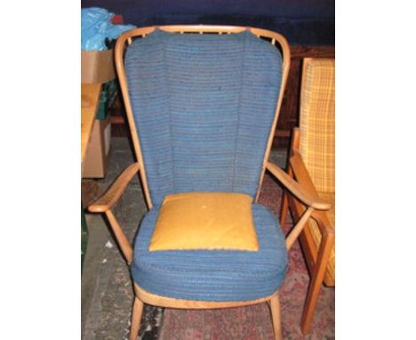 ERCOL LIGHT COLOURED LOW SEATED ARMCHAIR 