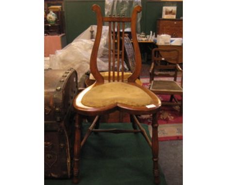 MAHOGANY HARP BACKED CHAIR WITH HEART SHAPED SEAT 