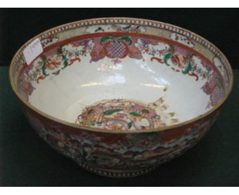 NINETEENTH CENTURY ORIENTAL STYLE GLAZED CERAMIC BOWL (AT FAULT), DIAMETER APPROXIMATELY 27cm 