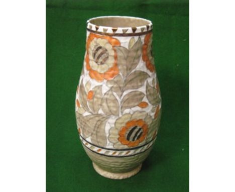 CHARLOTTE RHEAD CROWN DUCAL TUBE LINED FLORAL DECORATED GLAZED CERAMIC VASE, SIGNED TO BASE, APPROXIMATELY 27cm HIGH 