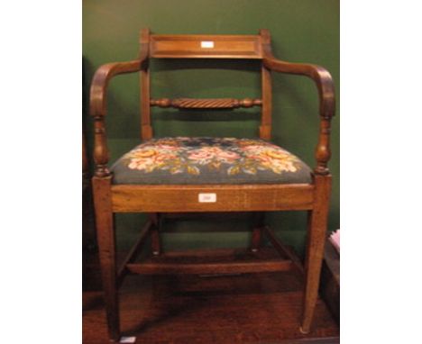 ANTIQUE MAHOGANY TAPESTRY SEATED ARMCHAIR 