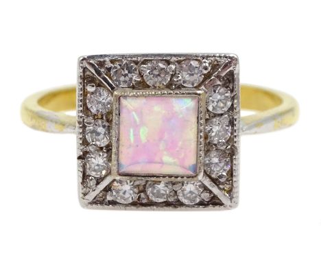 Silver-gilt opal square dress ring, stamped SIL 