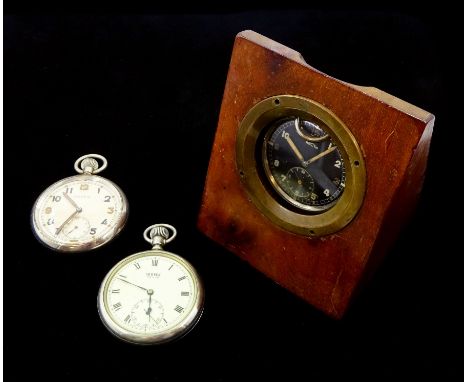 Three open face nickle military watches all with broad arrow, a Recta with black enamel dial, back case stamped G.S.T.P F0676