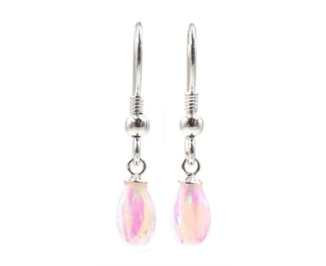 Pair of silver opal pendant earrings, stamped 925