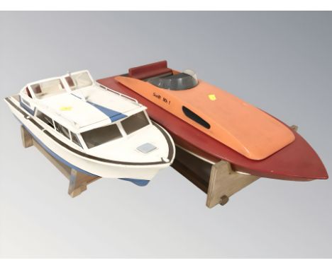 Two scale model boats, longest 63 cm.