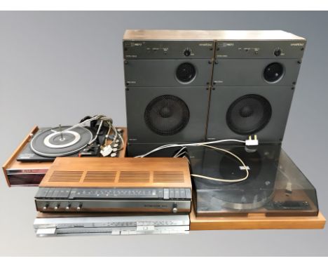 A Bang & Olufsen Beomaster 1000 and Beomaster 901, a Decca Sound 613 turntable, a Garrard DD75 turntable and a pair of Wharfe