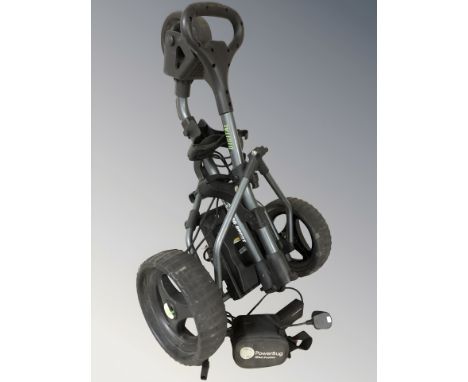 A Power Bug Pro Sport electric golf caddy, with lead and battery pack.