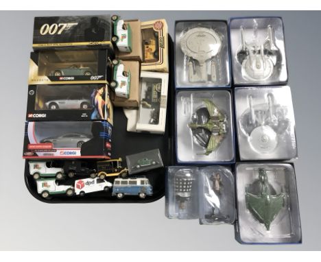 Boxed and un-boxed die cast models including Corgi James Bond, delivery vans including Ringtons, PG Tips, Lledo, Dr Who and S