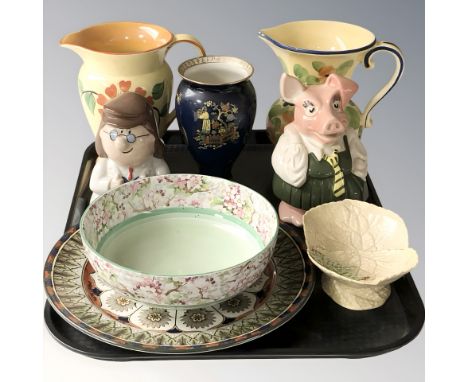 A Burleigh Ware floral decorated vase, similar Czechoslovakian vase, Carlton Ware chinoiserie vase, a Wade pig money bank, a 