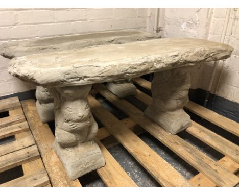 A rustic concrete garden bench on squirrel supports, length 101 cm 