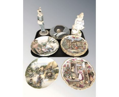 A group of collectors plates including Royal Doulton, Crown Staffordshire, etc, together with Capodimonte figure of a lady an