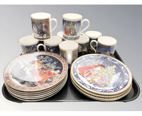 Ten Royal Worcester Christmas Tales mugs and ten accompanying collector's plates. CONDITION REPORT: One mug cracked. 