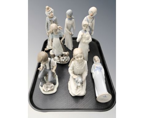Two Lladro figures, two Nao figures and four further Spanish figures.