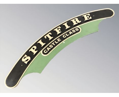 A reproduction plywood railway engine nameplate 'Spitfire', width 158 cm.