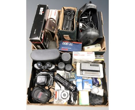 A pair of Miranda 10x50 binoculars, Praktica PLC camera, Canon digital camera and further video camera, other photography rel