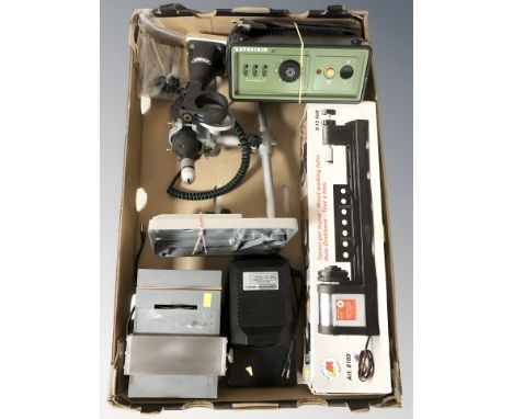 A boxed woodworking lathe, small bench saw, disk sander and other tools. (1 box)