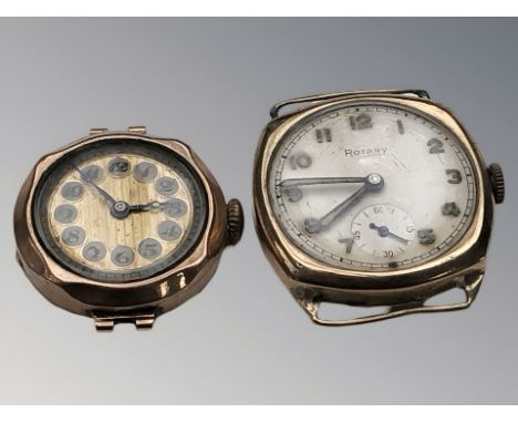 A gent's 9ct gold cushion cased wristwatch by Rotary, and a further lady's 9ct gold watch. CONDITION REPORT: Gents Rotary wat