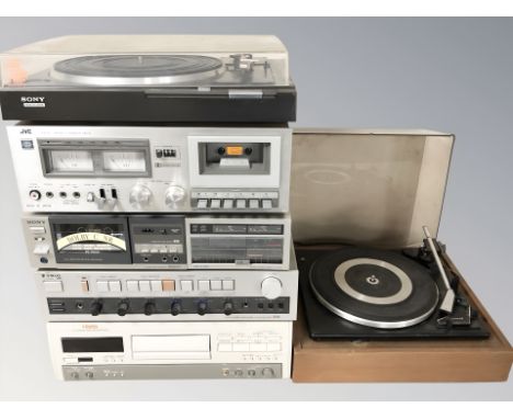 A Garrard turntable, a Sony PS-LX22B turntable and four hi-fi separates including JVC, Sony, Trio and Fostex.