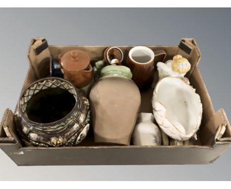 A group of ceramic vases, teapots, jug, etc. (1 box)