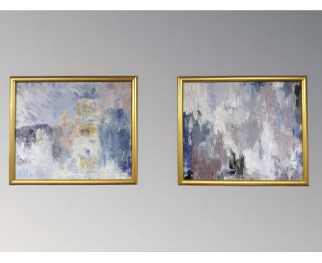 Contemporary school : a pair of abstract studies, oil on canvas, each 44 cm x 54 cm 