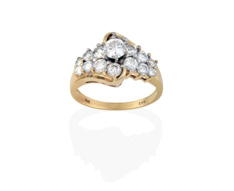 the raised round brilliant cut diamond, to round brilliant cut diamond set double row twist shoulders, in white claw settings